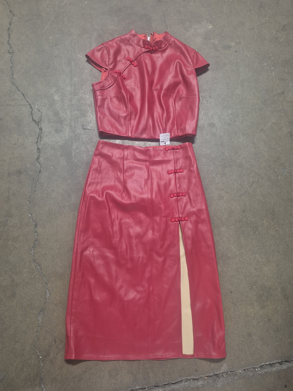Fashion Nova Red Two-Piece Faux Leather Skirt Set